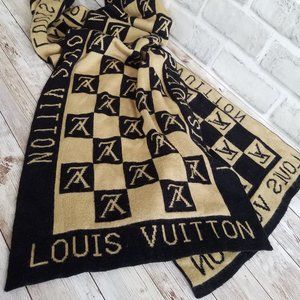 Louis Vuitton Tan & Black Checkered Logo Scarf
